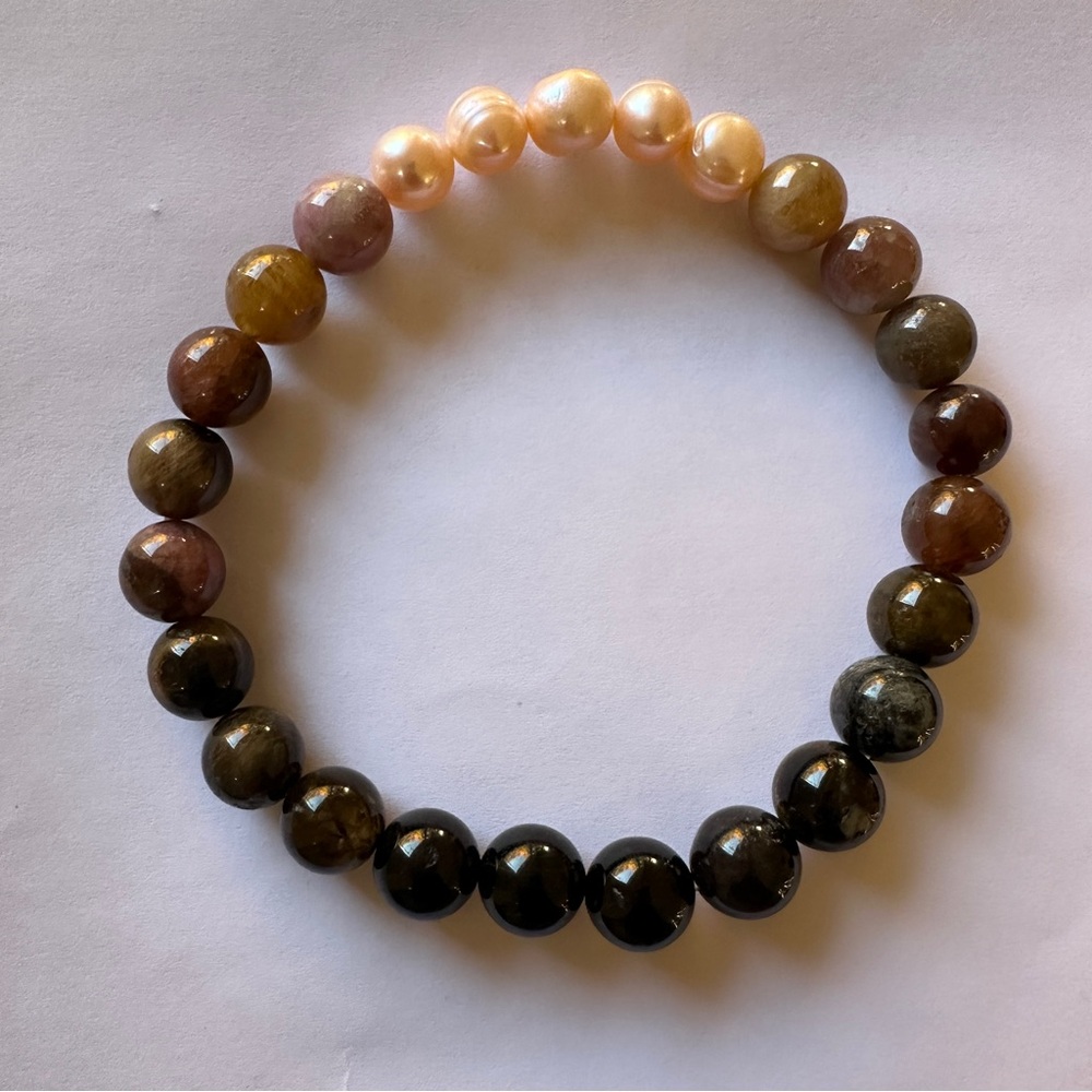 Watermelon tourmaline and Pearl Beaded Bracelet